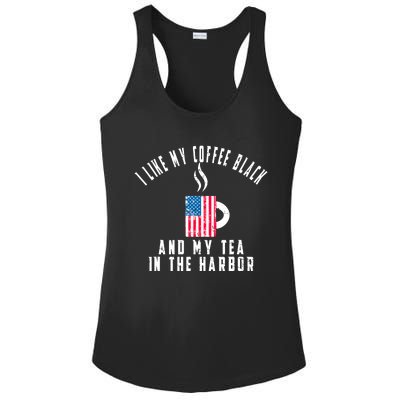 I Like My Coffee Black And My Tea In The Harbor US Flag Cup Ladies PosiCharge Competitor Racerback Tank