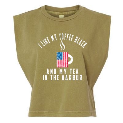 I Like My Coffee Black And My Tea In The Harbor US Flag Cup Garment-Dyed Women's Muscle Tee