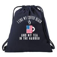 I Like My Coffee Black And My Tea In The Harbor US Flag Cup Drawstring Bag