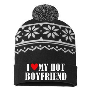 I Love My Hot Boyfriend Funny My Boyfriend Couples USA-Made Snowflake Beanie