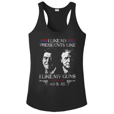 I Like My Presidents Like I Like My Guns 40 45 Ladies PosiCharge Competitor Racerback Tank