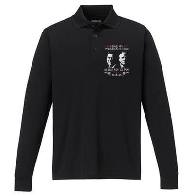 I Like My Presidents Like I Like My Guns 40 45 Performance Long Sleeve Polo