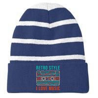 I Love Music Striped Beanie with Solid Band