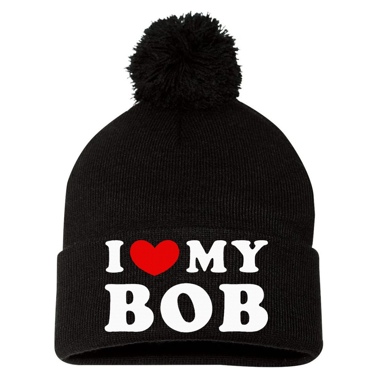 I Love My Bob I Heart My Bob Pom Pom 12in Knit Beanie