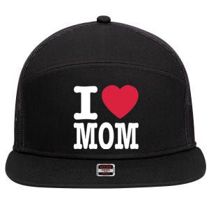 I Love Mom Gift 7 Panel Mesh Trucker Snapback Hat