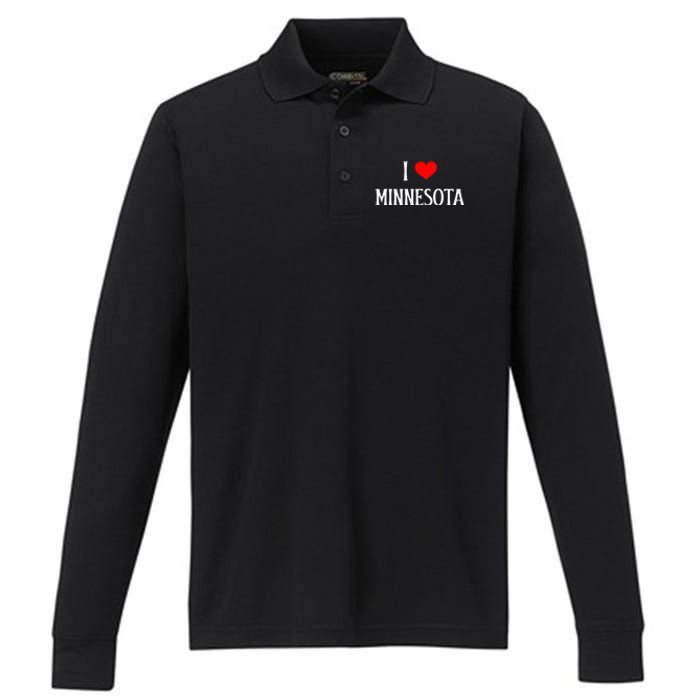 I Love Minnesota Holiday Travel Souvenir Performance Long Sleeve Polo