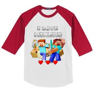 I Love Miner Funny I Love Mincraft Gamer Funny Game Lover Matching Group Funny Kids Colorblock Raglan Jersey