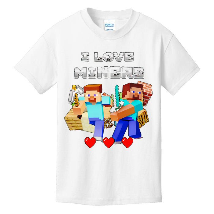 I Love Miner Funny I Love Mincraft Gamer Funny Game Lover Matching Group Funny Kids T-Shirt