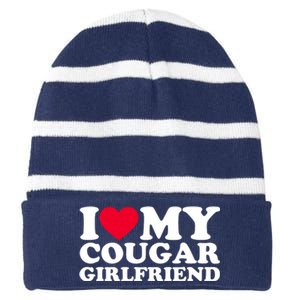 I Love My Cougar Girlfriend GF I Heart My Cougar Girlfriend Striped Beanie with Solid Band