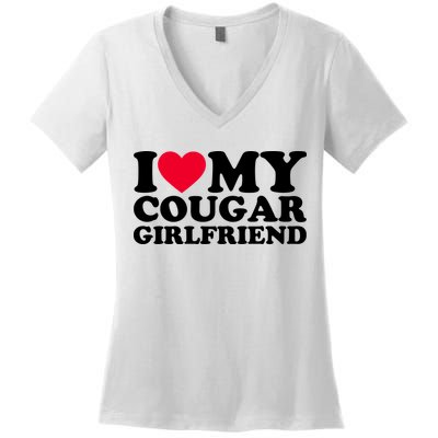 I Love My Cougar Girlfriend GF I Heart My Cougar Girlfriend Women's V-Neck T-Shirt