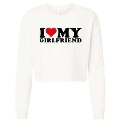 I Love My Girlfriend Gf I Heart My Girlfriend GF White  Cropped Pullover Crew