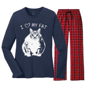 I Love My Fat Cat Funny Cat Lover Gift Idea Women's Long Sleeve Flannel Pajama Set 