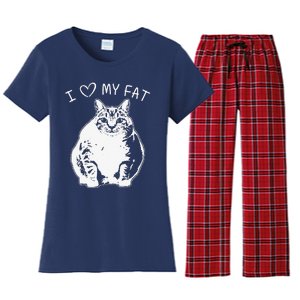 I Love My Fat Cat Funny Cat Lover Gift Idea Women's Flannel Pajama Set