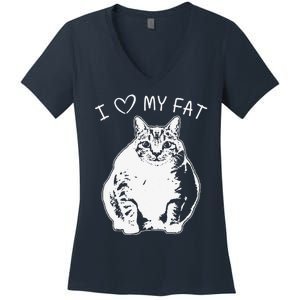 I Love My Fat Cat Funny Cat Lover Gift Idea Women's V-Neck T-Shirt