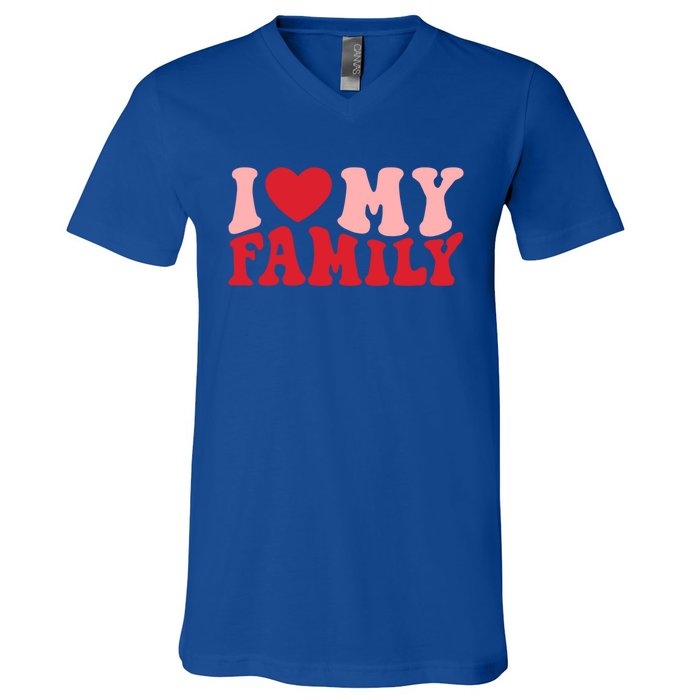 I Love My Family Groovy Retro Happy Valentine's Day Gift V-Neck T-Shirt