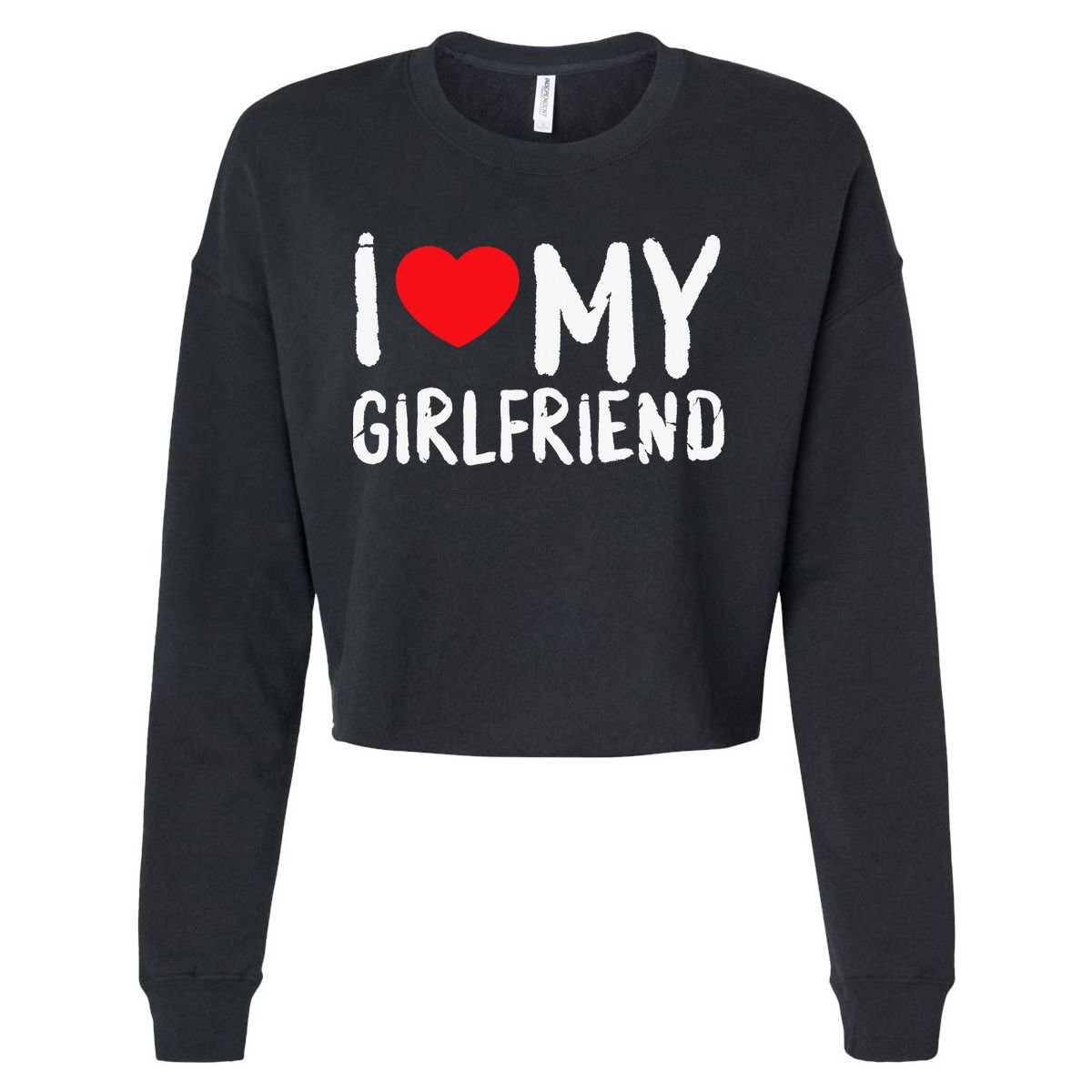 I Love My Girlfriend GF, Red Heart Love Funny Valentine Cropped Pullover Crew