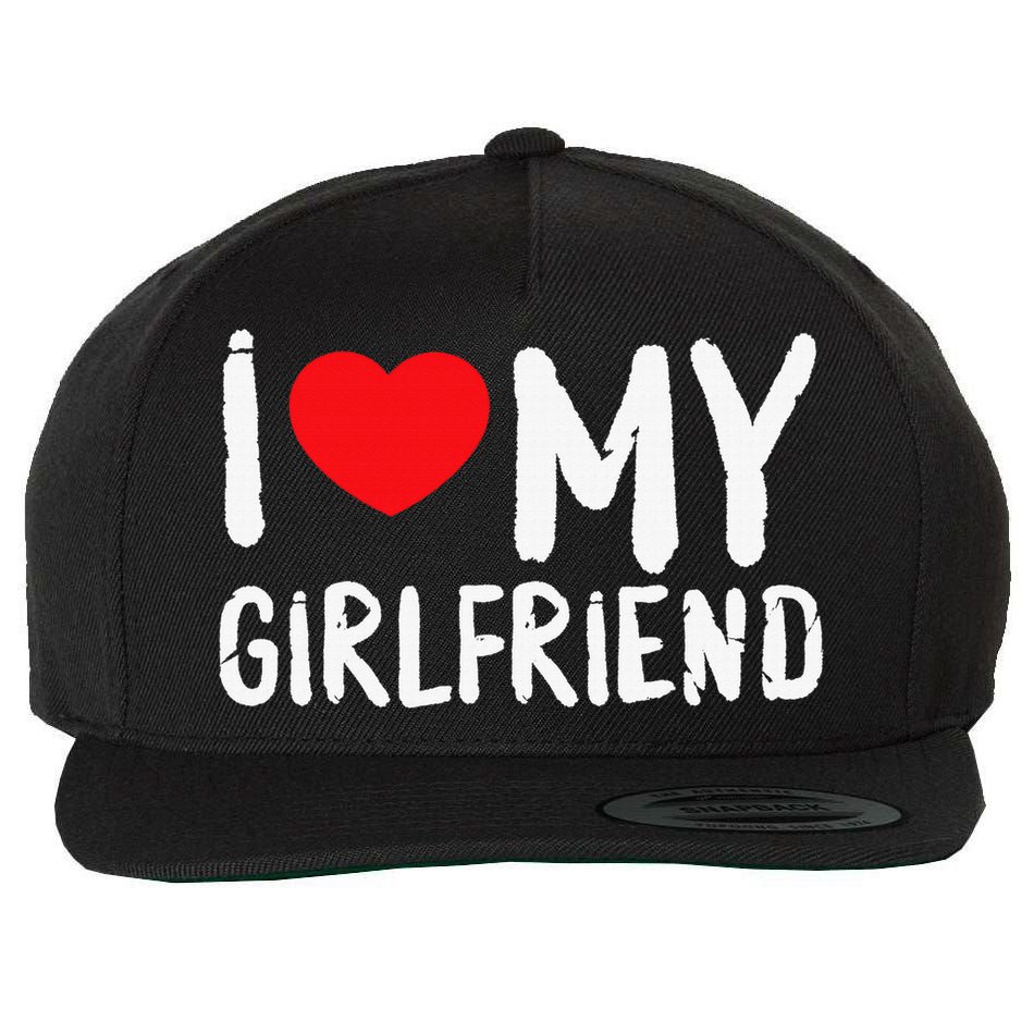 I Love My Girlfriend GF, Red Heart Love Funny Valentine Wool Snapback Cap
