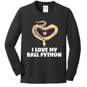 I Love My Ball Python Heart Pet Snake Animal Reptile Kids Long Sleeve Shirt