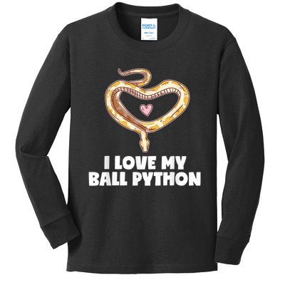 I Love My Ball Python Heart Pet Snake Animal Reptile Kids Long Sleeve Shirt