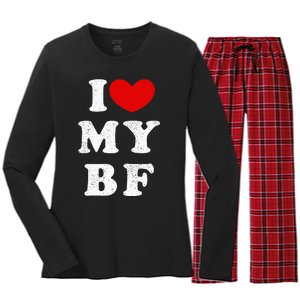 I Love My Boyfriend I Heart My Bf Women's Long Sleeve Flannel Pajama Set 