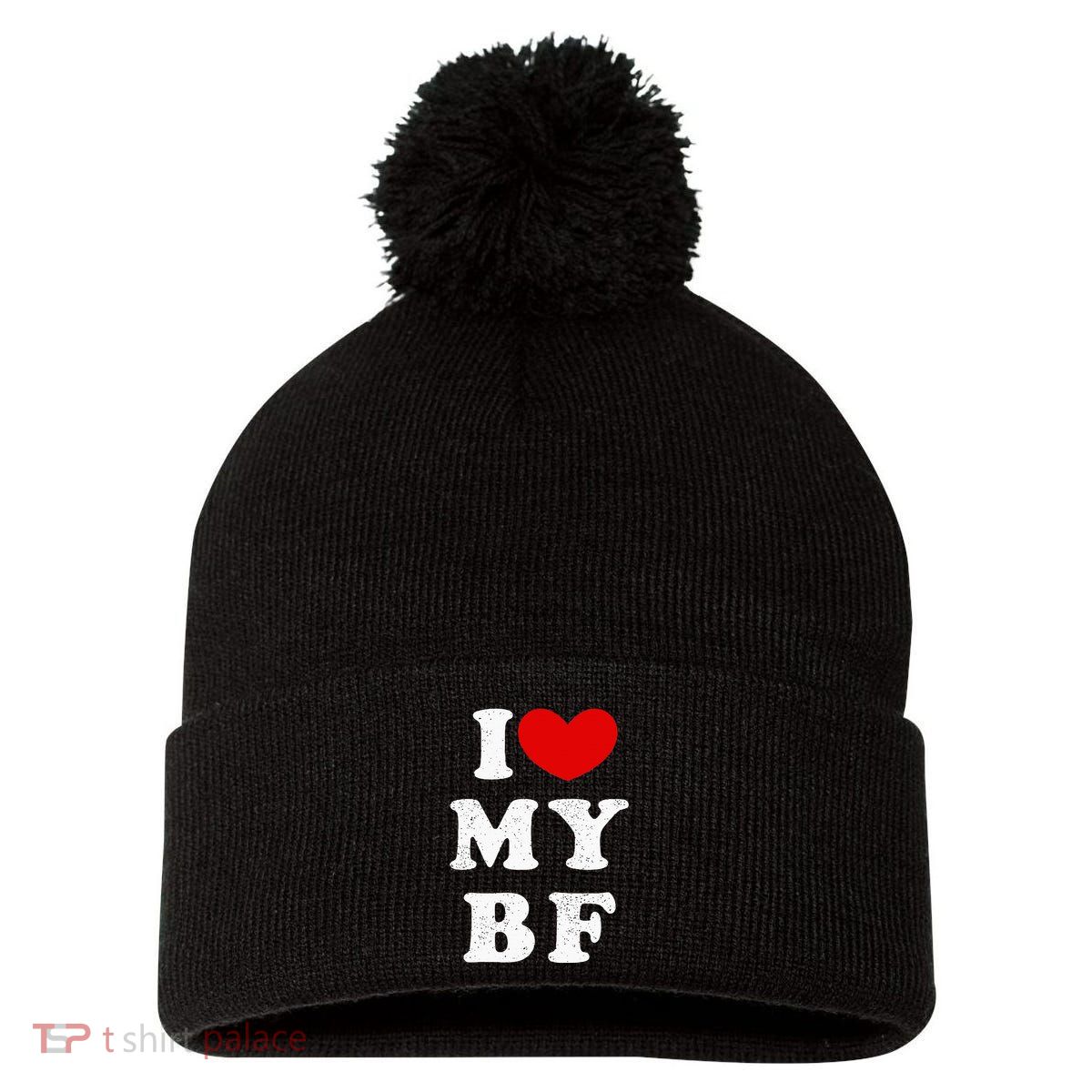 I Love My Boyfriend I Heart My Bf Pom Pom 12in Knit Beanie