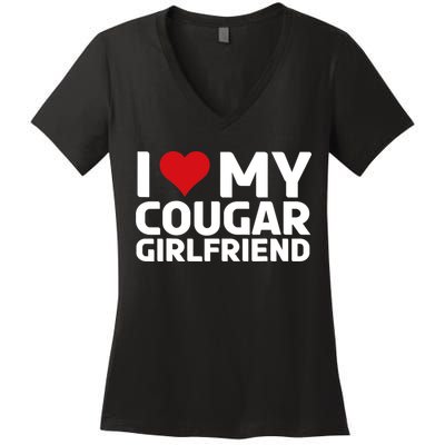 I Love My Cougar Girlfriend | I Heart My Cougar Girlfriend Women's V-Neck T-Shirt
