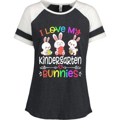 I Love My Kindergarten Bunnies teacher Easter Day Bunny Egg Enza Ladies Jersey Colorblock Tee