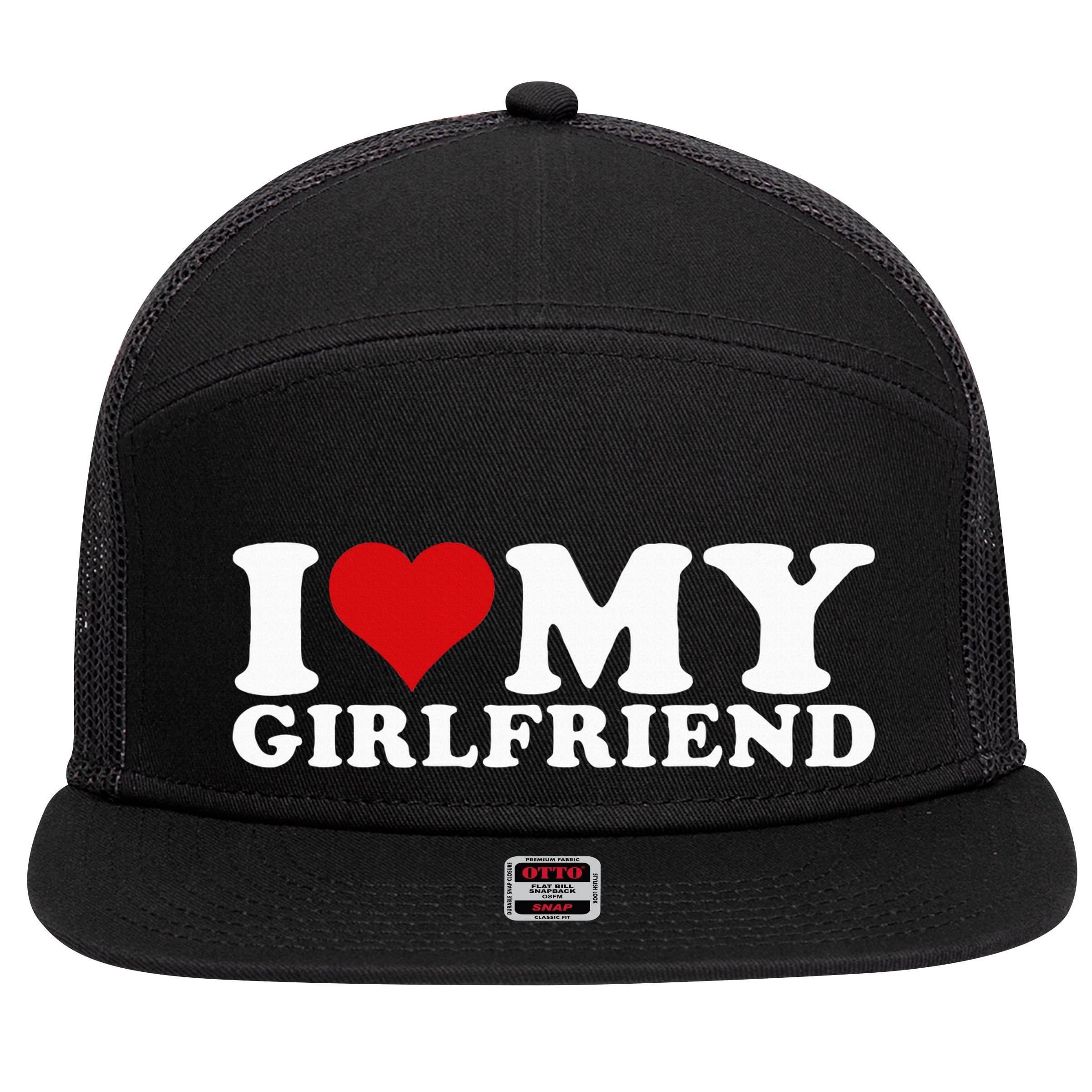 I Love My Girlfriend Gf I Heart My Girlfriend GF 7 Panel Mesh Trucker Snapback Hat