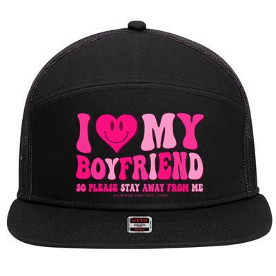 I Love My Boyfriend Valentines Day I Heart My Boyfriend Bf 7 Panel Mesh Trucker Snapback Hat