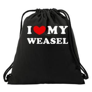 I Love My Weasel Drawstring Bag