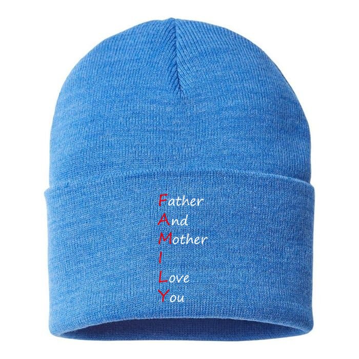 I Love My Family Father And Mother I Love You Dad And Mom Meaningful Gift Sustainable Knit Beanie