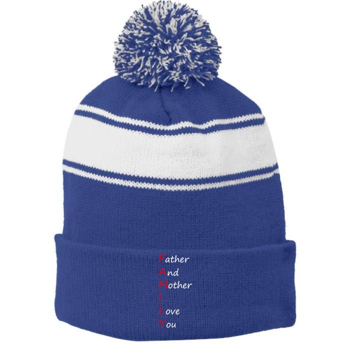 I Love My Family Father And Mother I Love You Dad And Mom Meaningful Gift Stripe Pom Pom Beanie