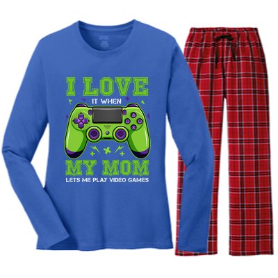 I Love My Mom Funny Sarcastic Video Games Gift Tee Gift Women's Long Sleeve Flannel Pajama Set 