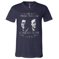 I Like My Presidents Like I Like My Guns 40 45 V-Neck T-Shirt