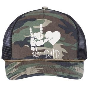 I Love My Dad ASL Fathers Day Gifts Retro Rope Trucker Hat Cap