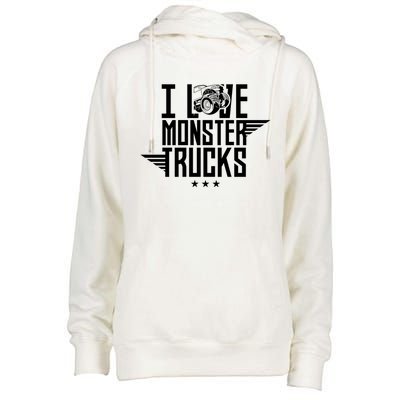 I Love Monster Trucks Lover Monster Truck Driving Driver Funny Gift Womens Funnel Neck Pullover Hood