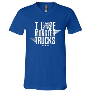 I Love Monster Trucks Lover Monster Truck Driving Driver Funny Gift V-Neck T-Shirt