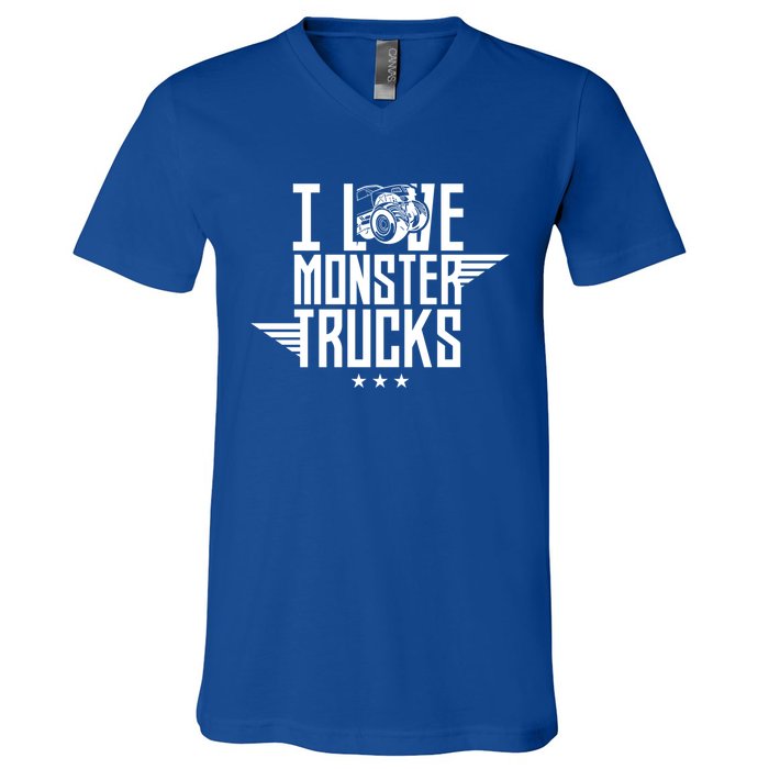 I Love Monster Trucks Lover Monster Truck Driving Driver Funny Gift V-Neck T-Shirt