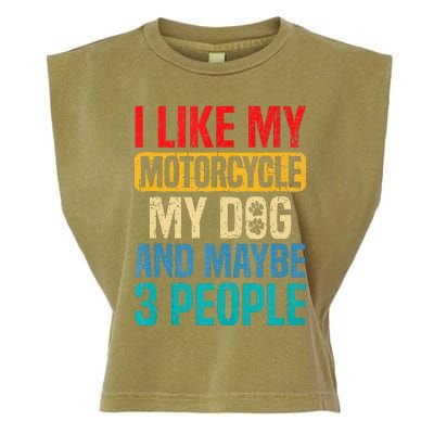 I Like My Motorcycle Dog & Maybe 3 People Retro Funny Biker Garment-Dyed Women's Muscle Tee