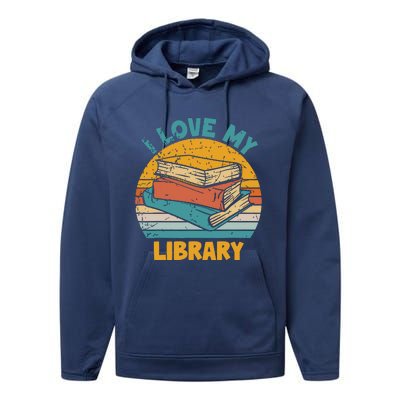 I Love My Library Sunset For Book Lovers Readers Librarian Performance Fleece Hoodie