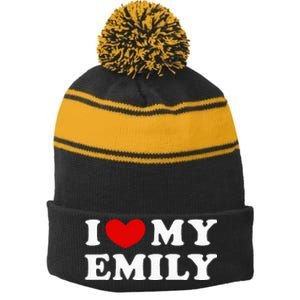 I Love My Emily I Heart My Emily Stripe Pom Pom Beanie