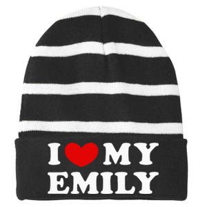 I Love My Emily I Heart My Emily Striped Beanie with Solid Band