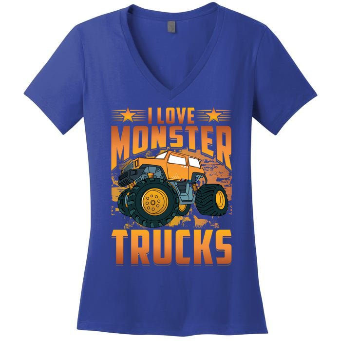 I Love Monster Trucks Cute Gift Women's V-Neck T-Shirt