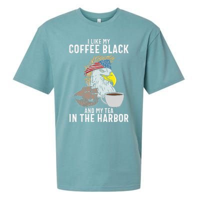 I Like My Coffee Black And My Tea In The Harbor Patriotic Sueded Cloud Jersey T-Shirt