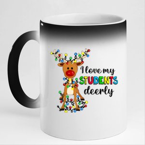 I Love My Students Deerly Funny Reindeer Christmas Teacher Gift 11oz Black Color Changing Mug