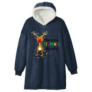 I Love My Students Deerly Funny Reindeer Christmas Teacher Gift Hooded Wearable Blanket