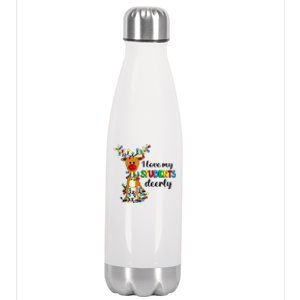 I Love My Students Deerly Funny Reindeer Christmas Teacher Gift Stainless Steel Insulated Water Bottle