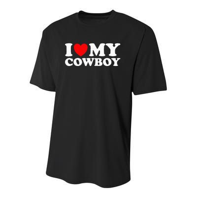 I Love My Cowboy I Heart My Cowboy Lover Funny Cowgirl Youth Performance Sprint T-Shirt