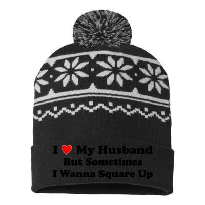 I Love My Husband But Sometimes I Wanna Square Up White USA-Made Snowflake Beanie