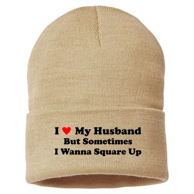 I Love My Husband But Sometimes I Wanna Square Up White Sustainable Knit Beanie